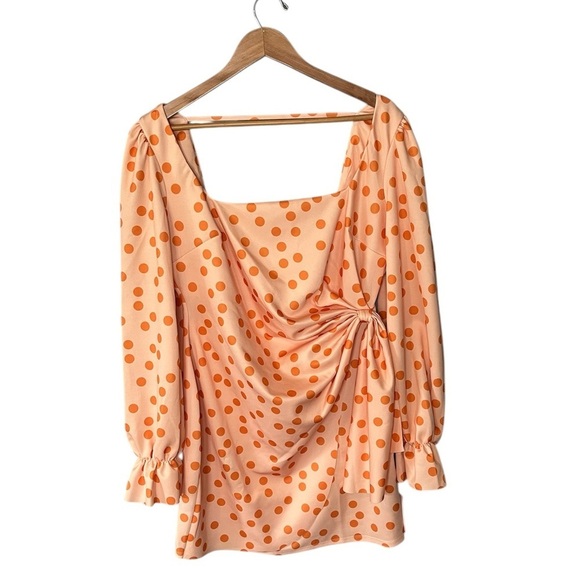NWT ASOS Curve Square Neck Long Sleeve Wrap Mini Dress Orange Polka Dot - Picture 3 of 12